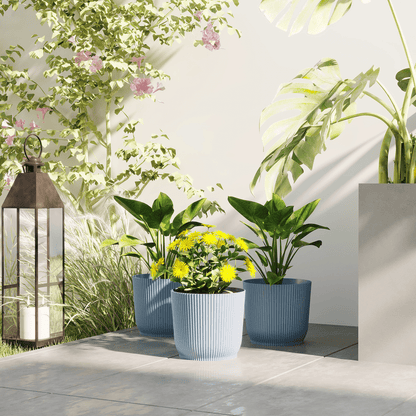 Outsunny Set of 3 Round Plant Pots Outdoor 22cm for Garden Decoration, Blue - plants - express.com