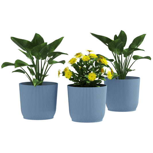 Outsunny Set of 3 Round Plant Pots Outdoor 22cm for Garden Decoration, Blue - plants - express.com