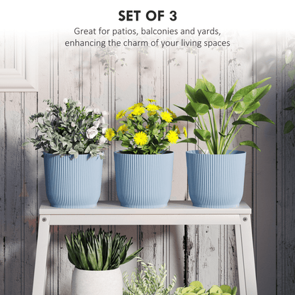 Outsunny Set of 3 Round Plant Pots Outdoor 22cm for Garden Decoration, Blue - plants - express.com