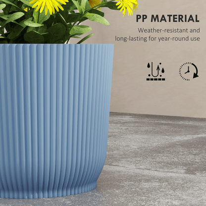 Outsunny Set of 3 Round Plant Pots Outdoor 22cm for Garden Decoration, Blue - plants - express.com