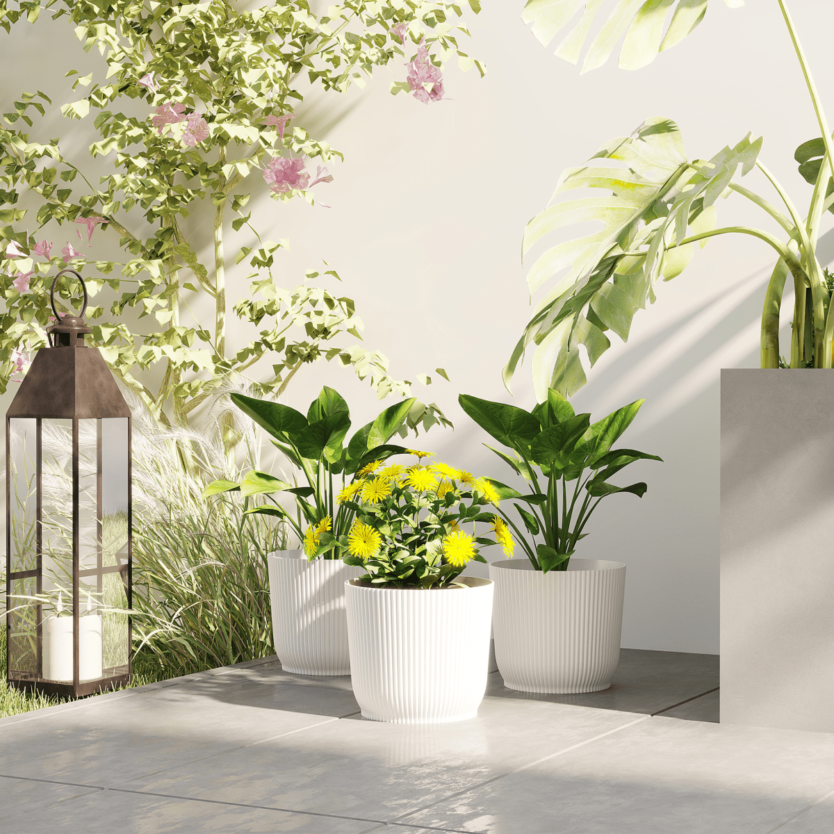 Outsunny Set of 3 Round Plant Pots Outdoor 22cm for Garden, White - plants - express.com