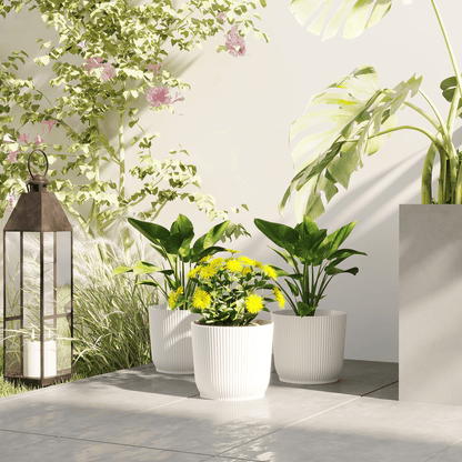 Outsunny Set of 3 Round Plant Pots Outdoor 22cm for Garden, White - plants - express.com