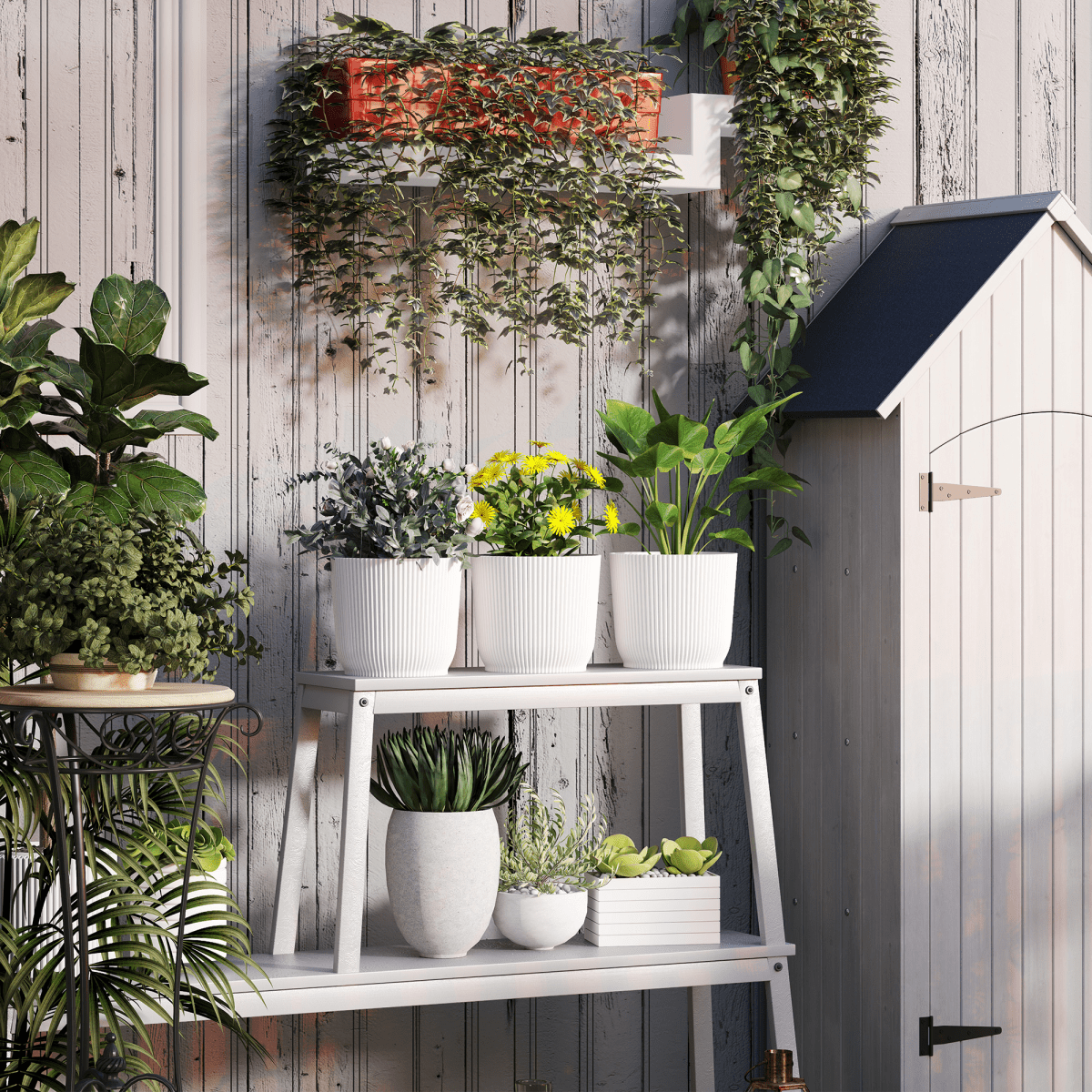 Outsunny Set of 3 Round Plant Pots Outdoor 22cm for Garden, White - plants - express.com