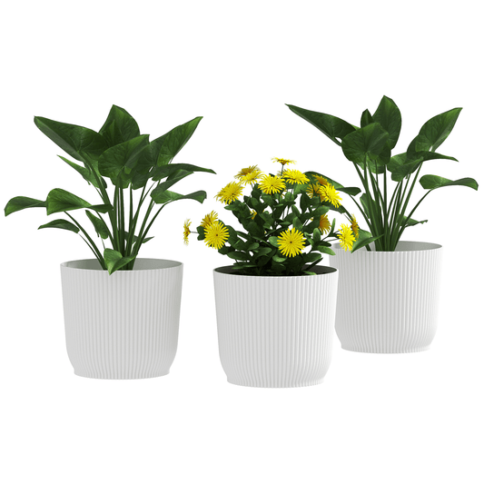 Outsunny Set of 3 Round Plant Pots Outdoor 22cm for Garden, White - plants - express.com
