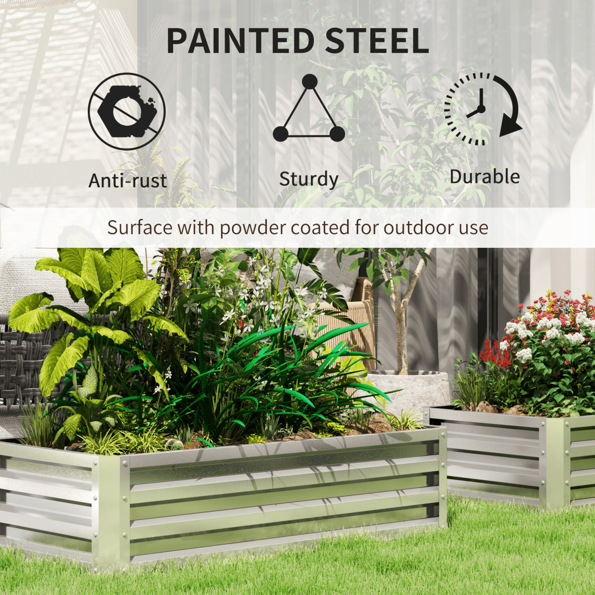 Outsunny Silver Raised Garden Bed — Elevated Planter Box, Steel - plants - express.com