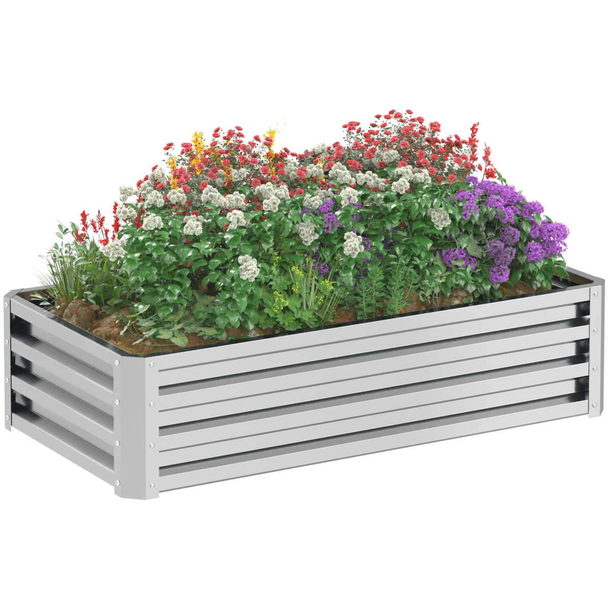 Outsunny Silver Raised Garden Bed — Elevated Planter Box, Steel - plants - express.com