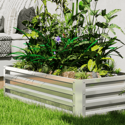 Outsunny Silver Raised Garden Bed — Elevated Planter Box, Steel - plants - express.com