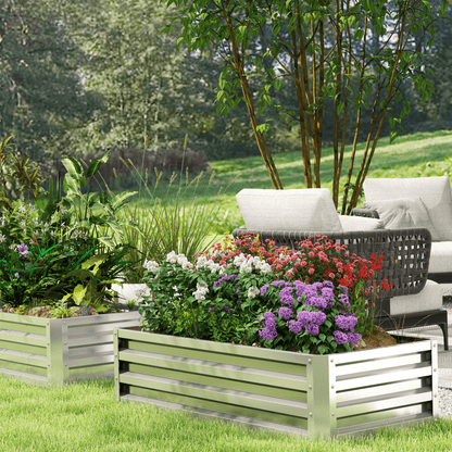 Outsunny Silver Raised Garden Bed — Elevated Planter Box, Steel - plants - express.com