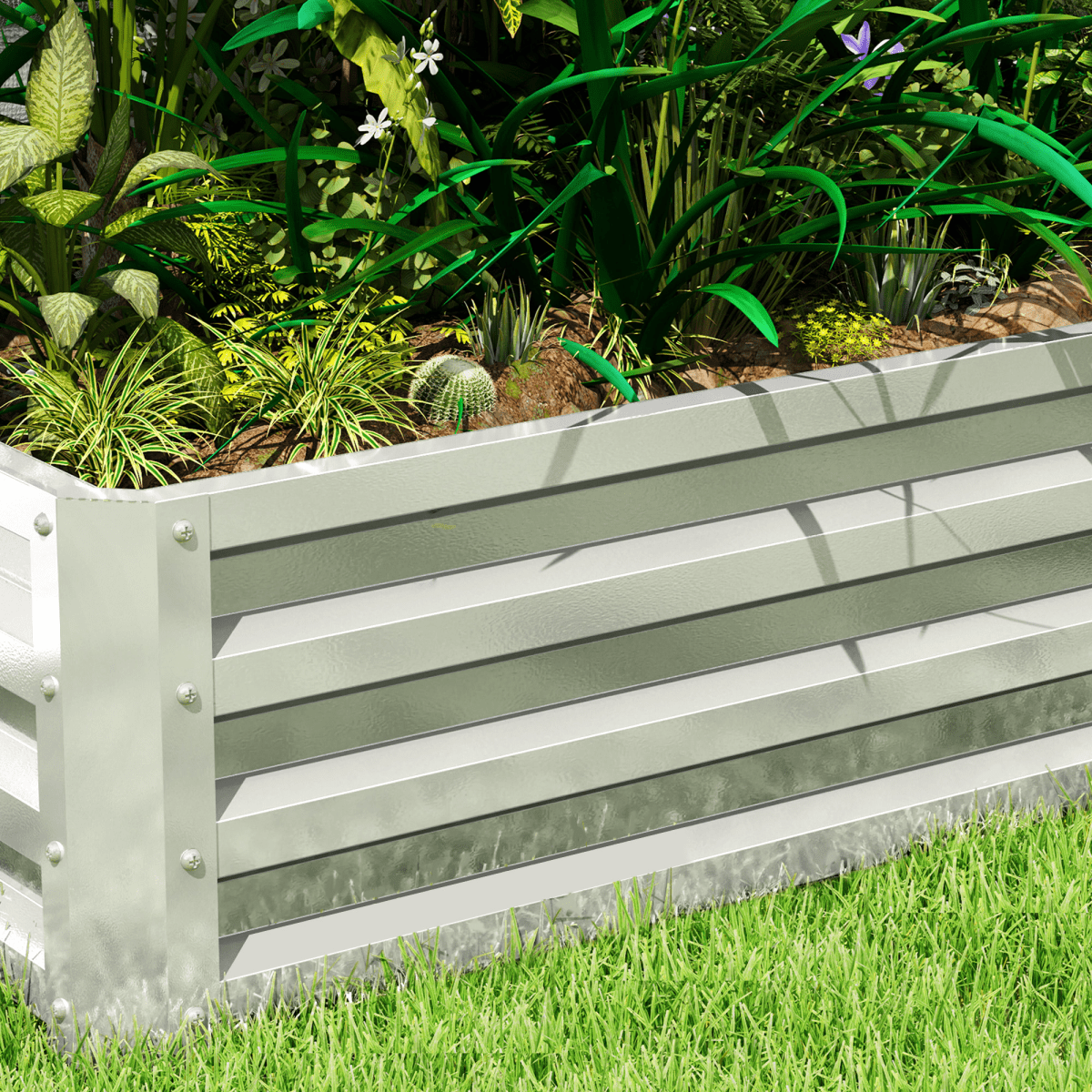 Outsunny Silver Raised Garden Bed — Elevated Planter Box, Steel - plants - express.com