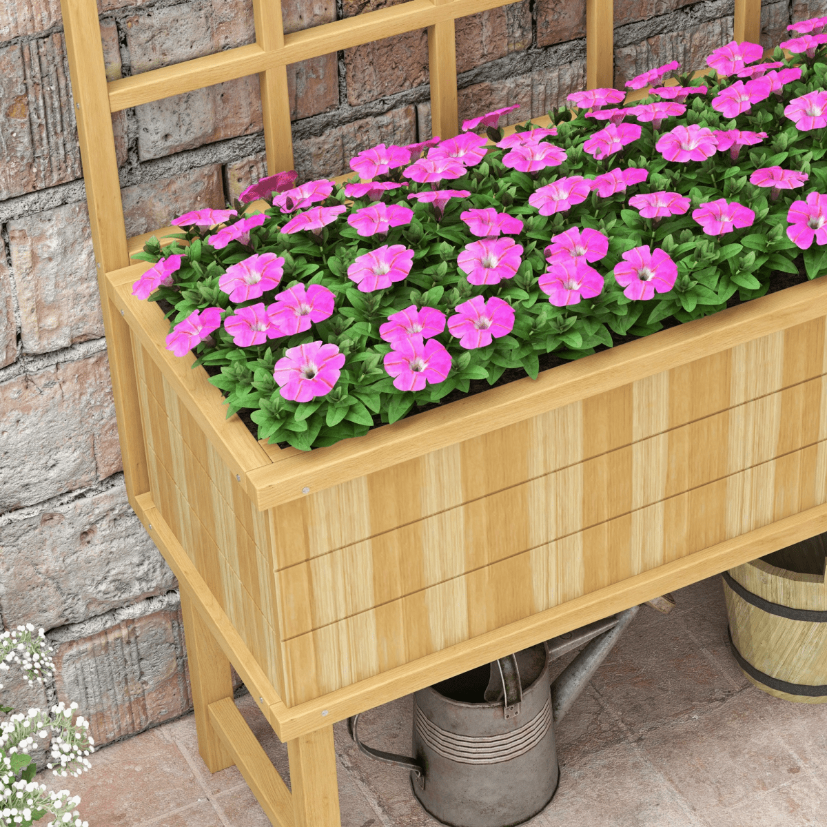 Outsunny Trellis Planter Box – Raised Wood Garden Bed, Natural Finish - plants - express.com