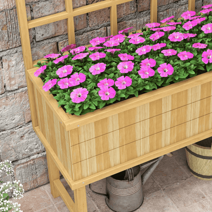 Outsunny Trellis Planter Box – Raised Wood Garden Bed, Natural Finish - plants - express.com