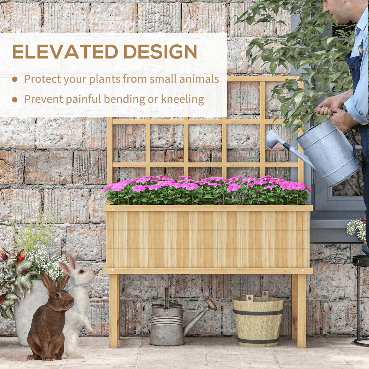 Outsunny Trellis Planter Box – Raised Wood Garden Bed, Natural Finish - plants - express.com