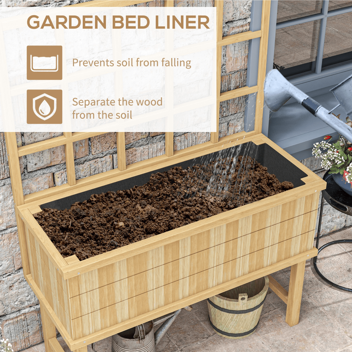 Outsunny Trellis Planter Box – Raised Wood Garden Bed, Natural Finish - plants - express.com