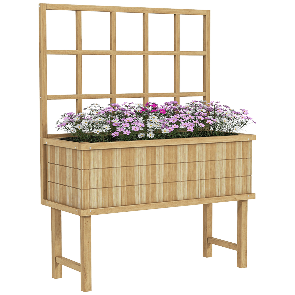 Outsunny Trellis Planter Box – Raised Wood Garden Bed, Natural Finish - plants - express.com