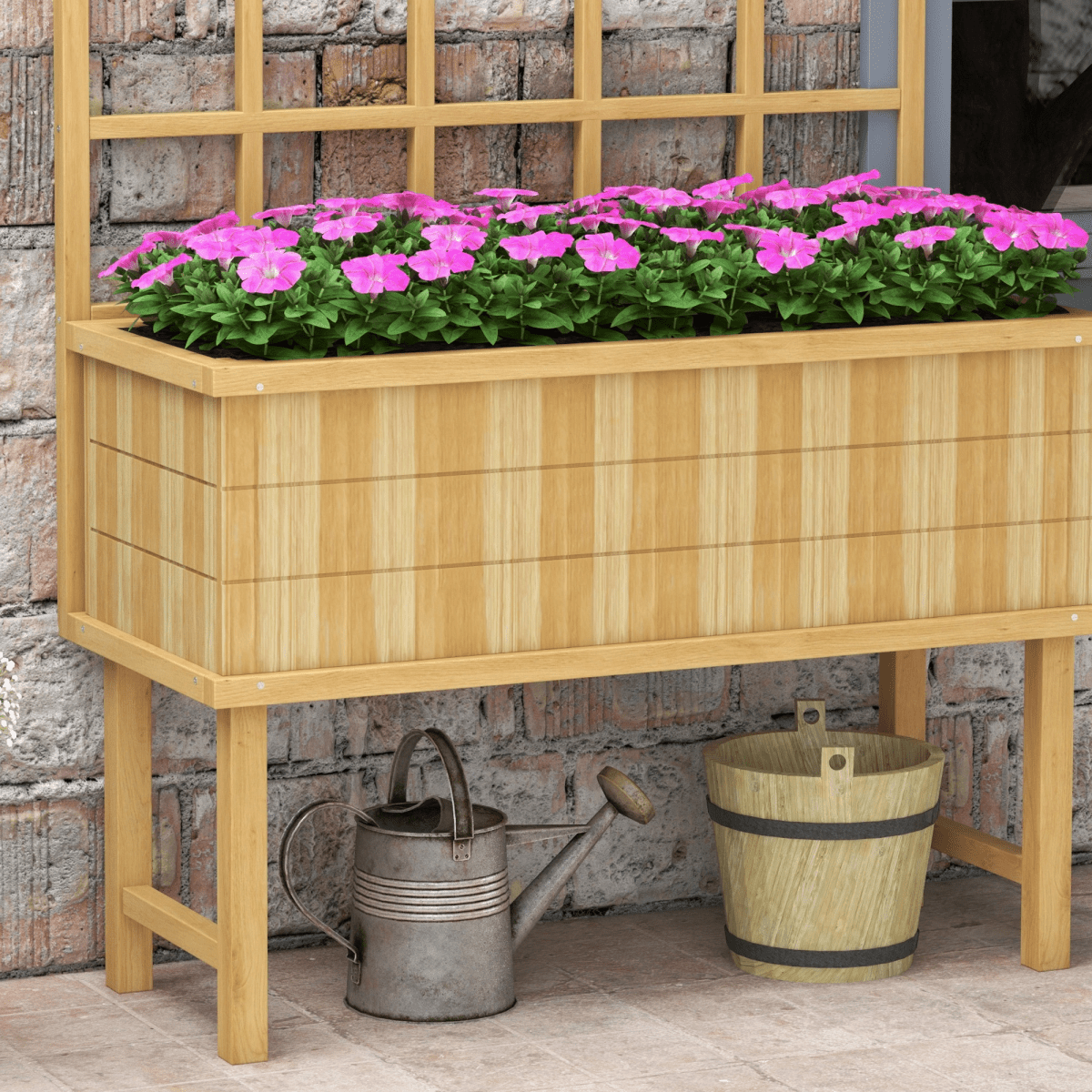 Outsunny Trellis Planter Box – Raised Wood Garden Bed, Natural Finish - plants - express.com