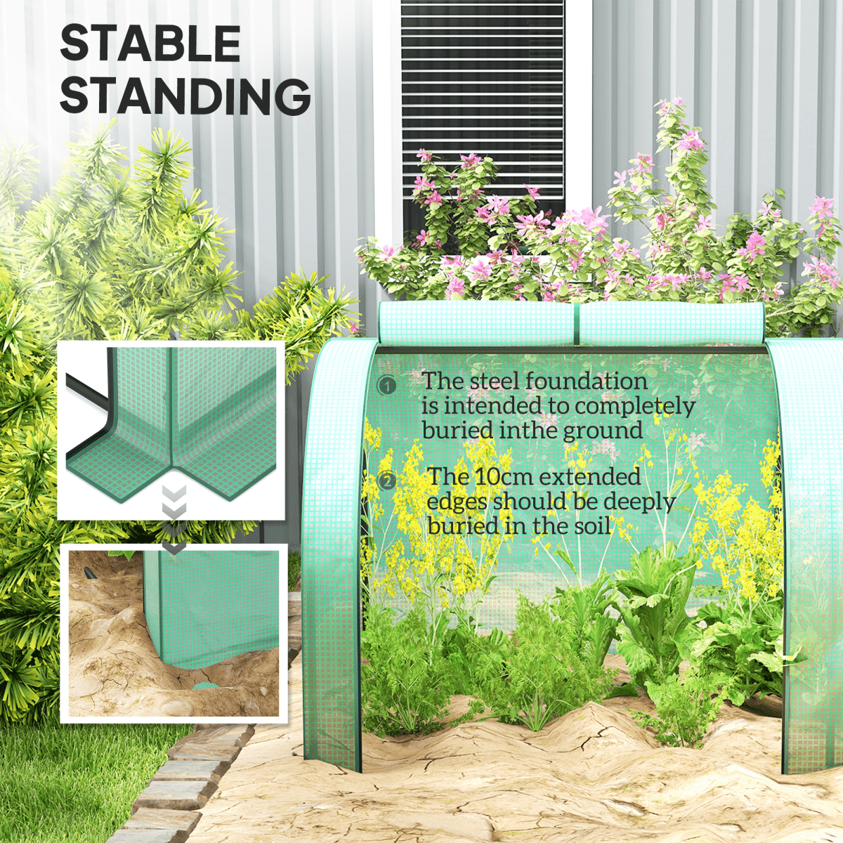 Outsunny Tunnel Greenhouse Steel Frame for Garden w/ Zipper Doors, Green - plants - express.com