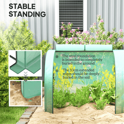 Outsunny Tunnel Greenhouse Steel Frame for Garden w/ Zipper Doors, Green - plants - express.com