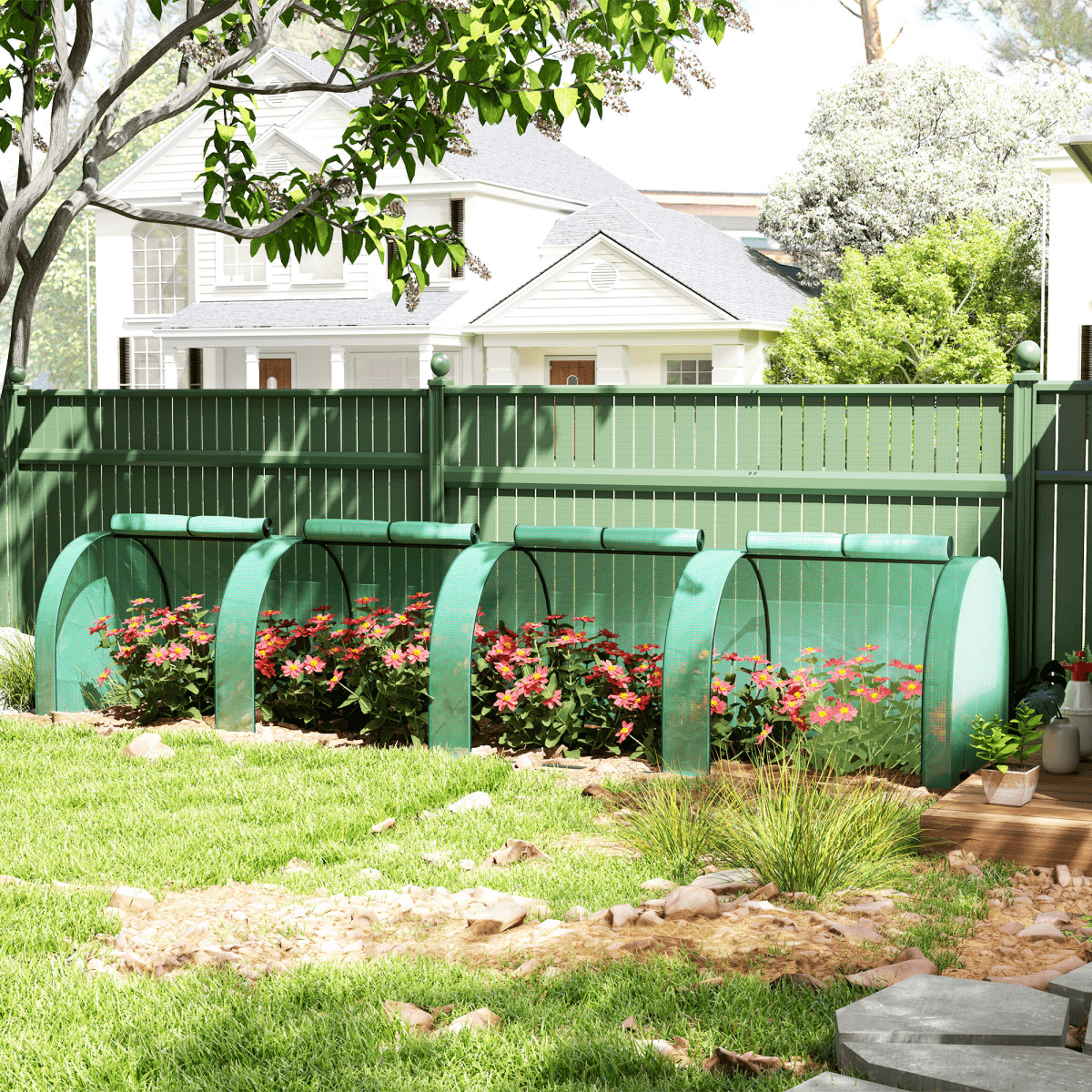 Outsunny Tunnel Greenhouse Steel Frame for Garden w/ Zipper Doors, Green - plants - express.com