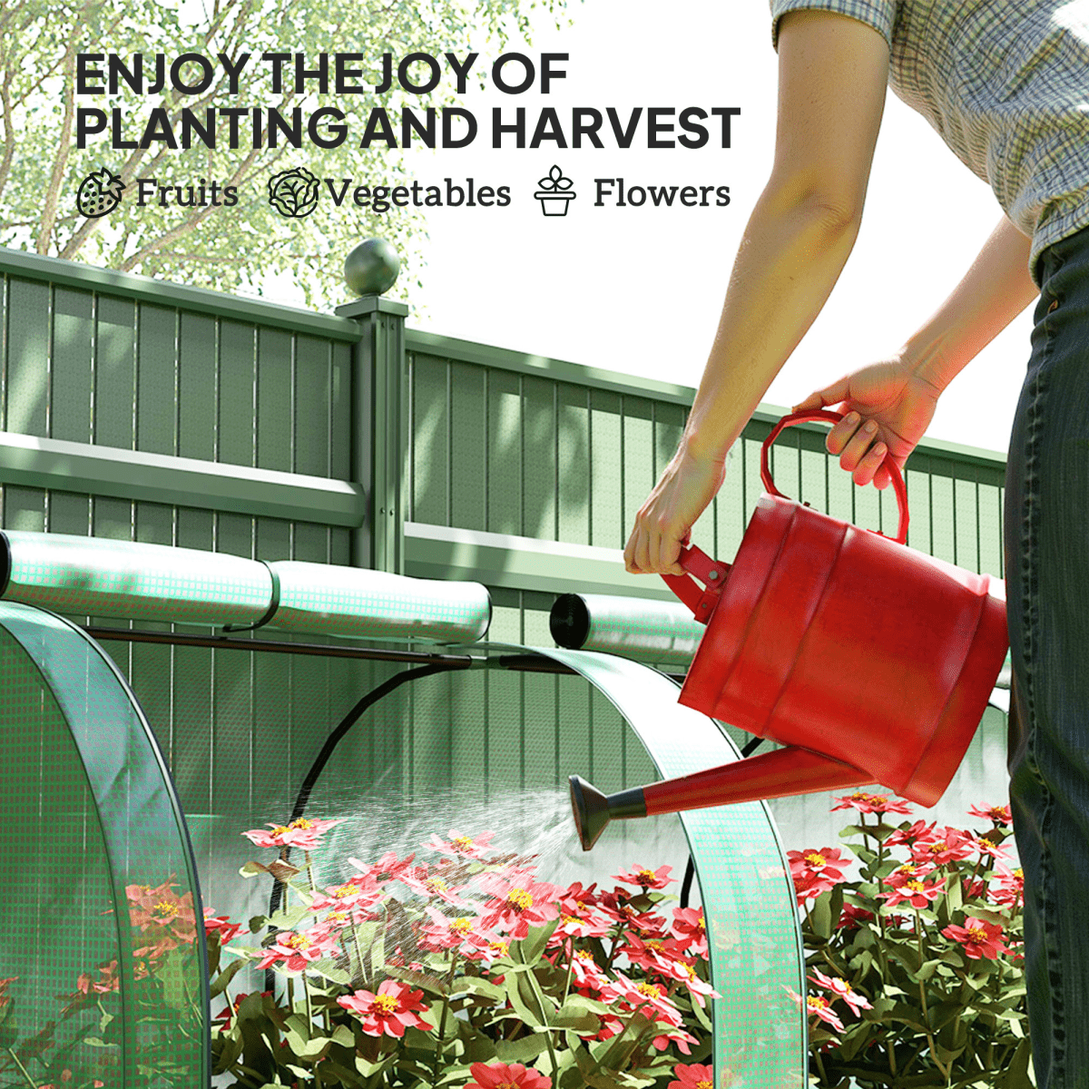 Outsunny Tunnel Greenhouse Steel Frame for Garden w/ Zipper Doors, Green - plants - express.com