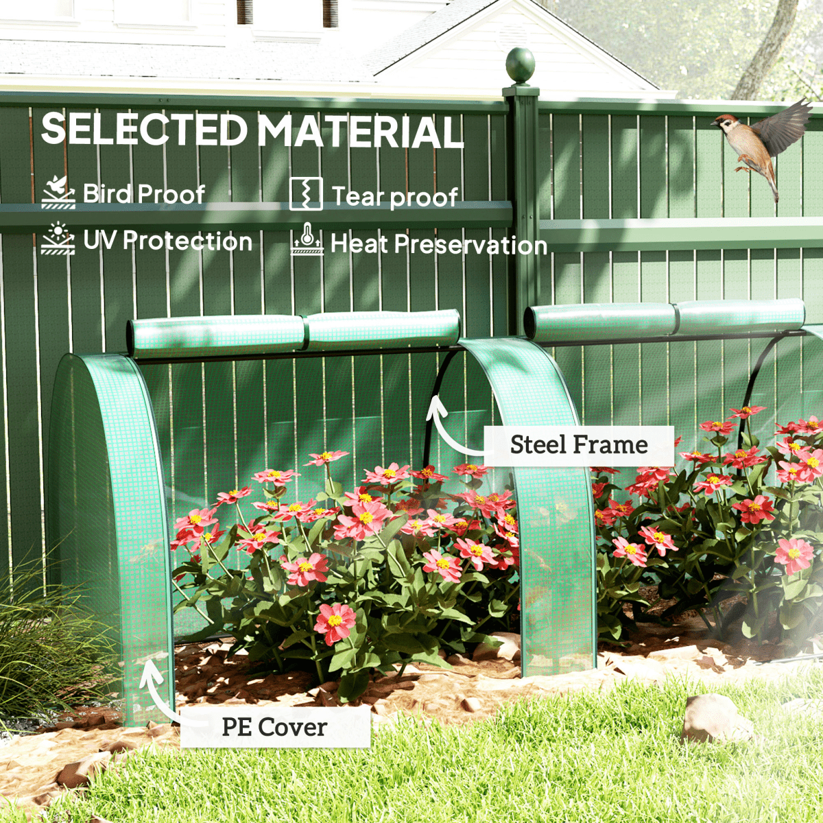 Outsunny Tunnel Greenhouse Steel Frame for Garden w/ Zipper Doors, Green - plants - express.com