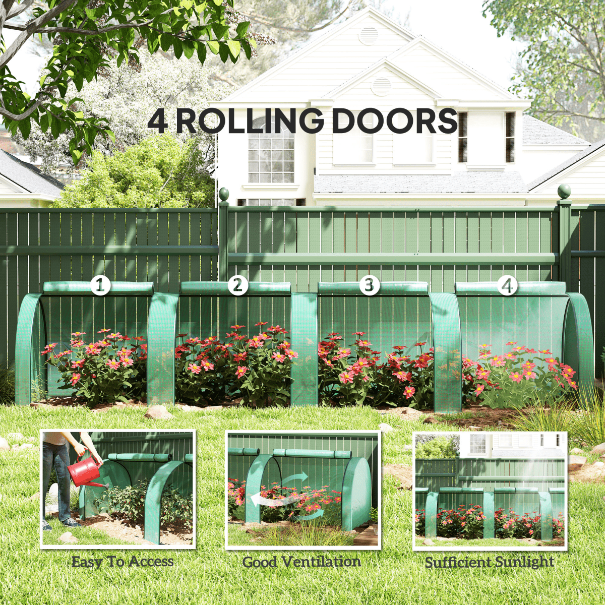 Outsunny Tunnel Greenhouse Steel Frame for Garden w/ Zipper Doors, Green - plants - express.com