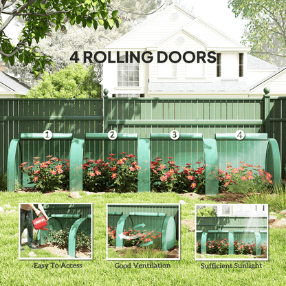 Outsunny Tunnel Greenhouse Steel Frame for Garden w/ Zipper Doors, Green - plants - express.com