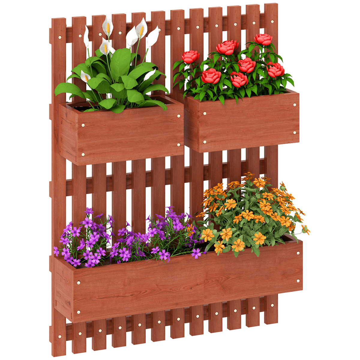 Outsunny Wall - Mounted Wooden Garden Planters with Trellis Raised Bed - plants - express.com