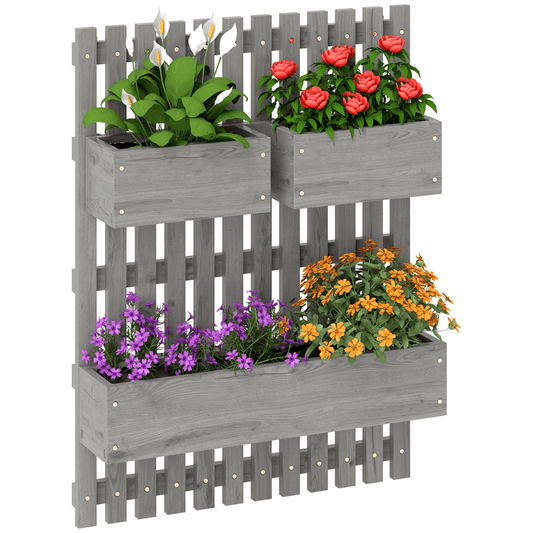 Outsunny Wall - Mounted Wooden Garden Planters with Trellis Raised Bed - plants - express.com