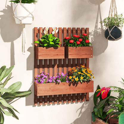 Outsunny Wall - Mounted Wooden Garden Planters with Trellis Raised Bed - plants - express.com
