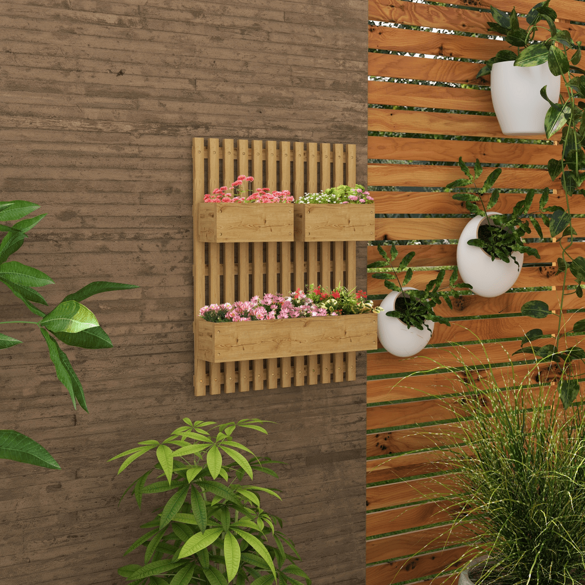 Outsunny Wall - Mounted Wooden Planters with Trellis – Versatile Garden Display - plants - express.com