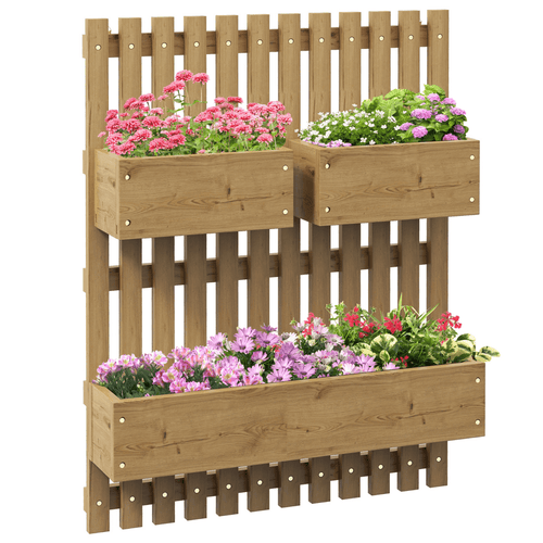 Outsunny Wall - Mounted Wooden Planters with Trellis – Versatile Garden Display - plants - express.com