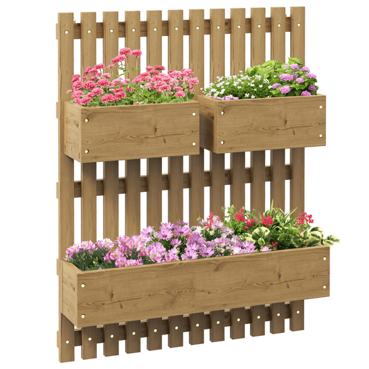 Outsunny Wall - Mounted Wooden Planters with Trellis – Versatile Garden Display - plants - express.com