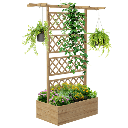 Outsunny Wooden Climbing Planter: Elegant Raised Bed with Trellis & Roof - plants - express.com