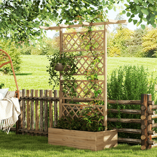 Outsunny Wooden Climbing Planter: Elegant Raised Bed with Trellis & Roof - plants - express.com