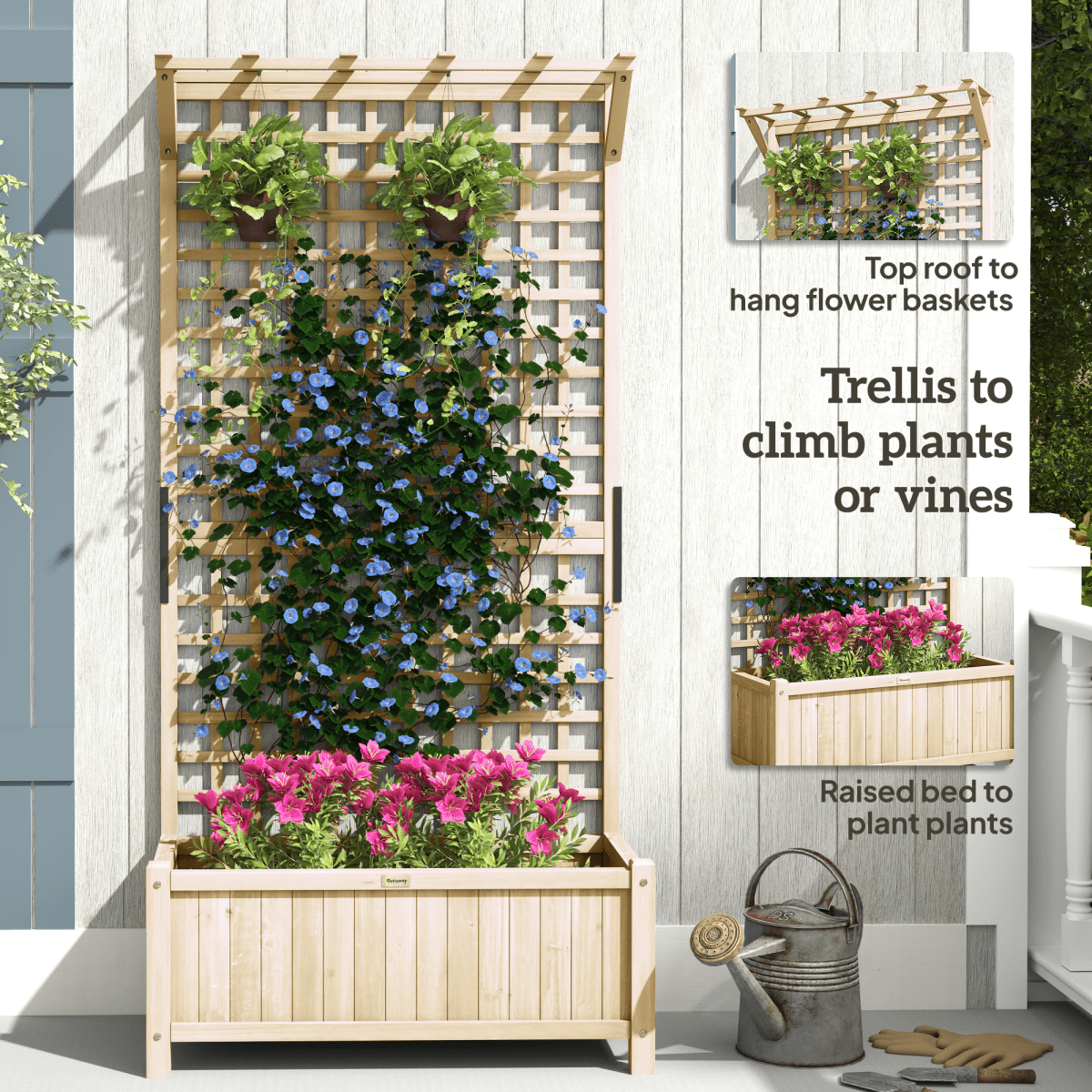 Outsunny Wooden Planter Box with Trellis - Perfect for Climbing Vines! - plants - express.com