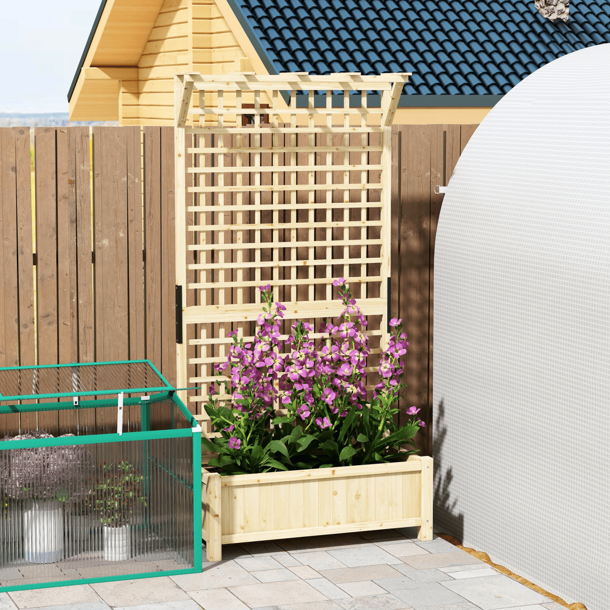 Outsunny Wooden Planter Box with Trellis - Perfect for Climbing Vines! - plants - express.com