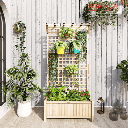 Outsunny Wooden Planter Box with Trellis - Perfect for Climbing Vines! - plants - express.com