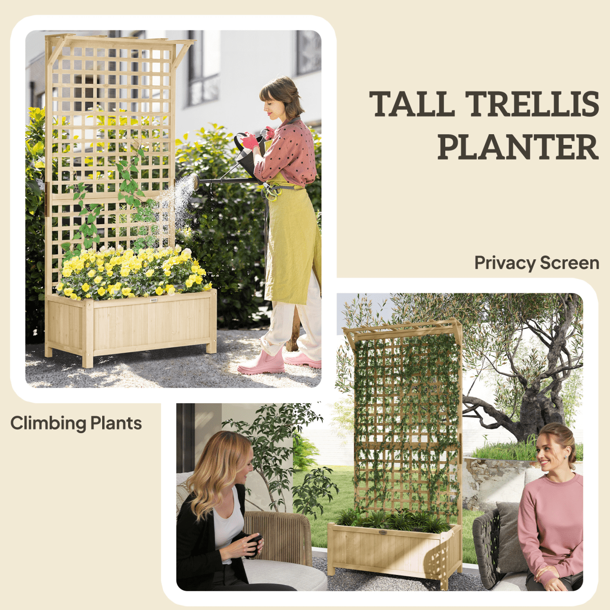 Outsunny Wooden Planter Box with Trellis - Perfect for Climbing Vines! - plants - express.com