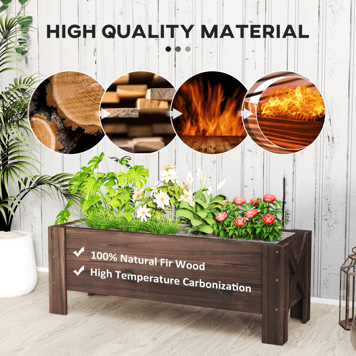 Outsunny Wooden Raised Bed Planter - Outdoor Garden Container 100x36.5x36cm - plants - express.com