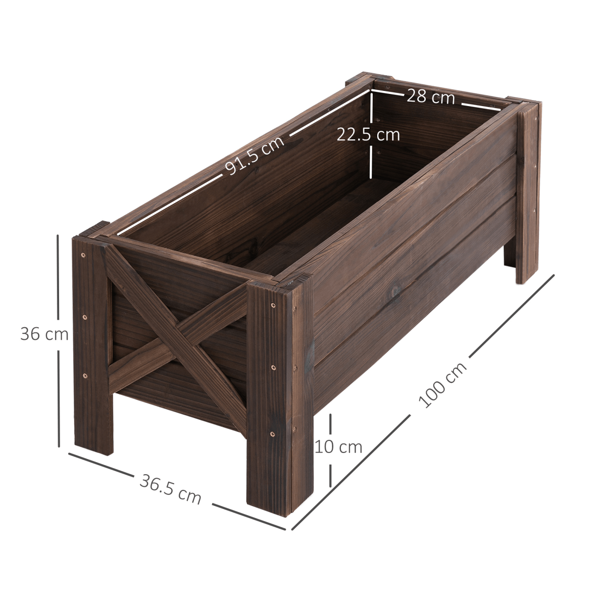 Outsunny Wooden Raised Bed Planter - Outdoor Garden Container 100x36.5x36cm - plants - express.com
