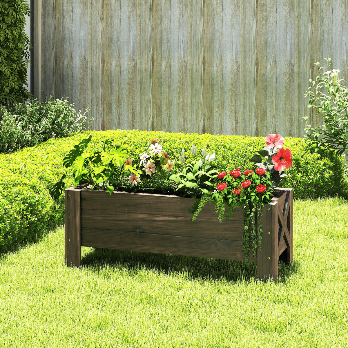 Outsunny Wooden Raised Bed Planter - Outdoor Garden Container 100x36.5x36cm - plants - express.com