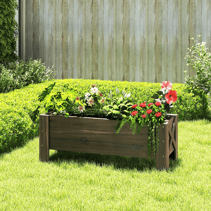 Outsunny Wooden Raised Bed Planter - Outdoor Garden Container 100x36.5x36cm - plants - express.com