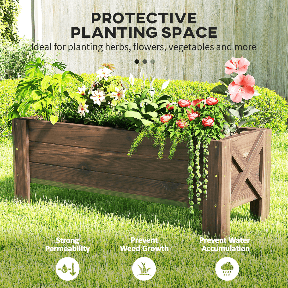 Outsunny Wooden Raised Bed Planter - Outdoor Garden Container 100x36.5x36cm - plants - express.com