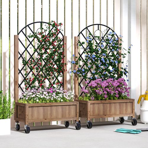 Outsunny Wooden Raised Garden Bed with Mobile Planter & Trellis for Easy Gardening - plants - express.com