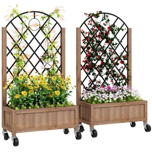 Outsunny Wooden Raised Garden Bed with Mobile Planter & Trellis for Easy Gardening - plants - express.com
