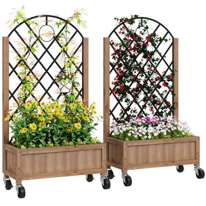 Outsunny Wooden Raised Garden Bed with Mobile Planter & Trellis for Easy Gardening - plants - express.com