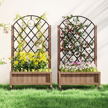 Outsunny Wooden Raised Garden Bed with Mobile Planter & Trellis for Easy Gardening - plants - express.com