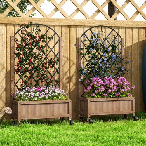 Outsunny Wooden Raised Garden Bed with Mobile Planter & Trellis for Easy Gardening - plants - express.com