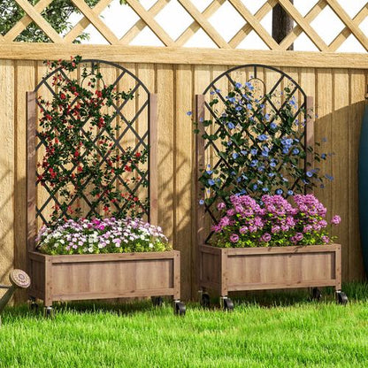 Outsunny Wooden Raised Garden Bed with Mobile Planter & Trellis for Easy Gardening - plants - express.com