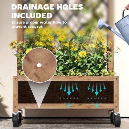 Outsunny Wooden Raised Garden Bed with Mobile Planter & Trellis for Easy Gardening - plants - express.com